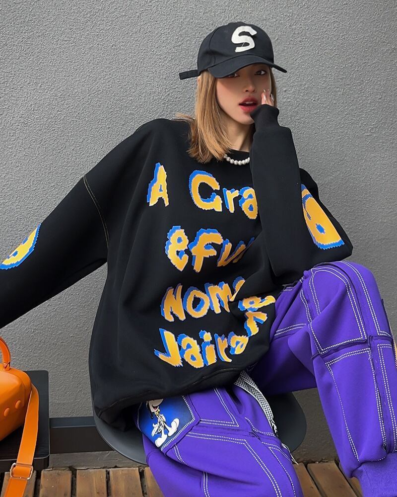 超人気 個性派 ファッション 海外トレンド 裏起毛 スウェットE-6279