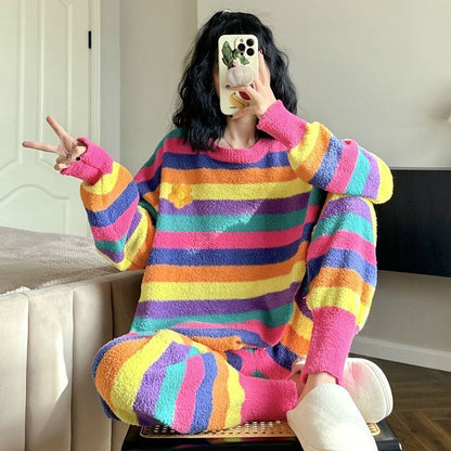 数量限定 上質コーラルフリースパジャマ スウィート トップス+パンツセットE-5290