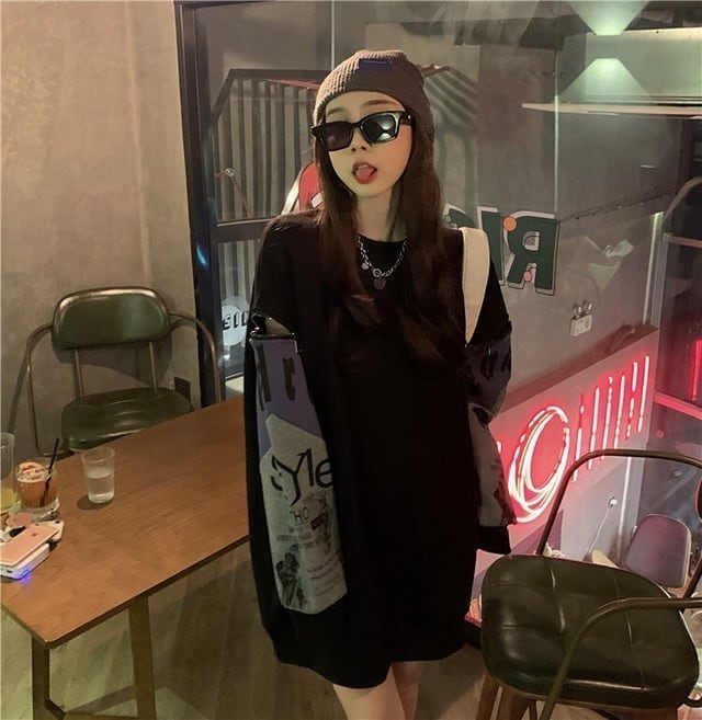 個性派 長袖 ラウンドネック ジッパー スウェット パーカーE-2146