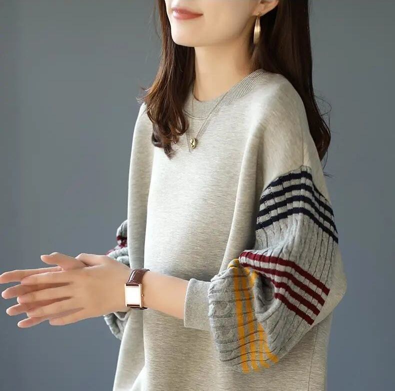 おすすめ スタイルアップ 定番シンプル 切り替え ニットトップスE-9545