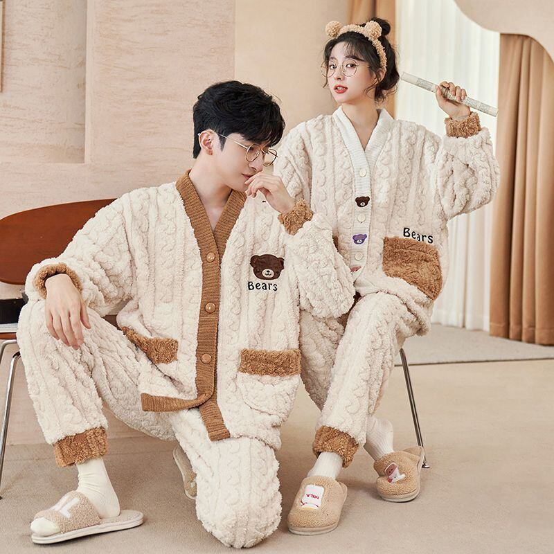 定番シンプル 肌触り抜群 求めてたデザイン 3種選択 サンゴフリース カップル パジャマ E-9775