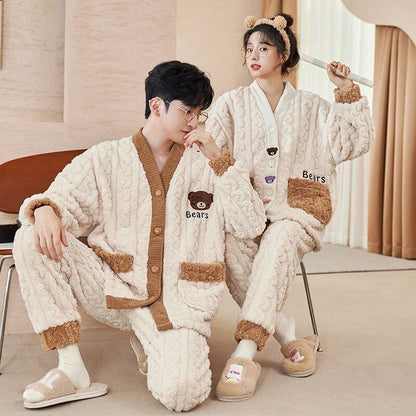 定番シンプル 肌触り抜群 求めてたデザイン 3種選択 サンゴフリース カップル パジャマ E-9775