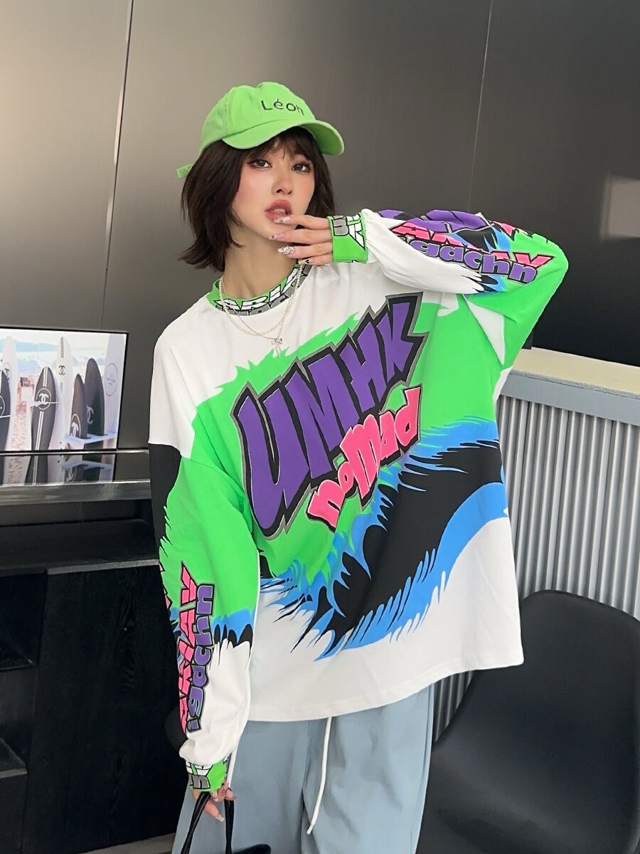 着回し力抜群 アバンギャルド 個性的なデザイン プリント全2色 TシャツE-9225