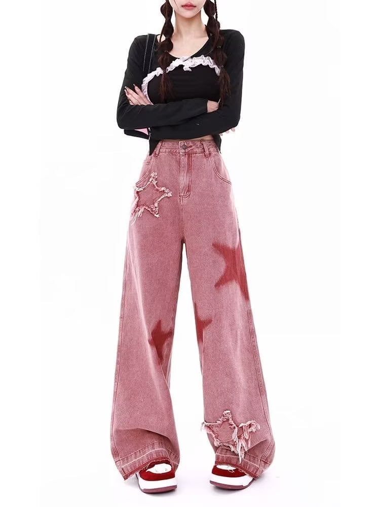 目を奪われる ファッション感満々 スタイルアップ デニム ワイドパンツE-10603