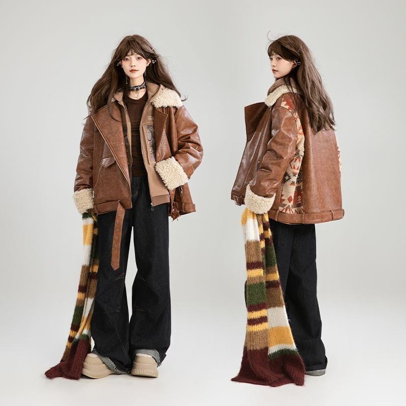 絶対流行 アバンギャルド おしゃれ度高め 切り替え 上品 Pu レザーコットンコート E-9883