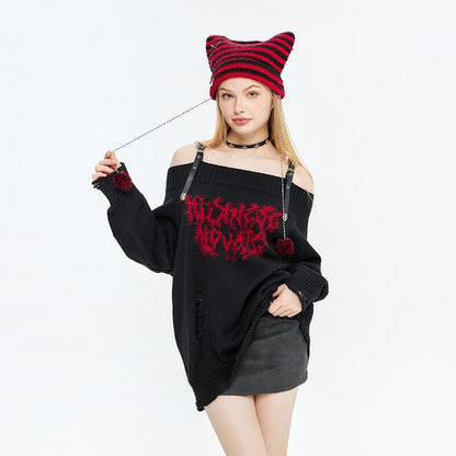 人気上昇中 ファッション感満々 高見えデザイン 全2色 オフショル風 ニットトップスE-9599