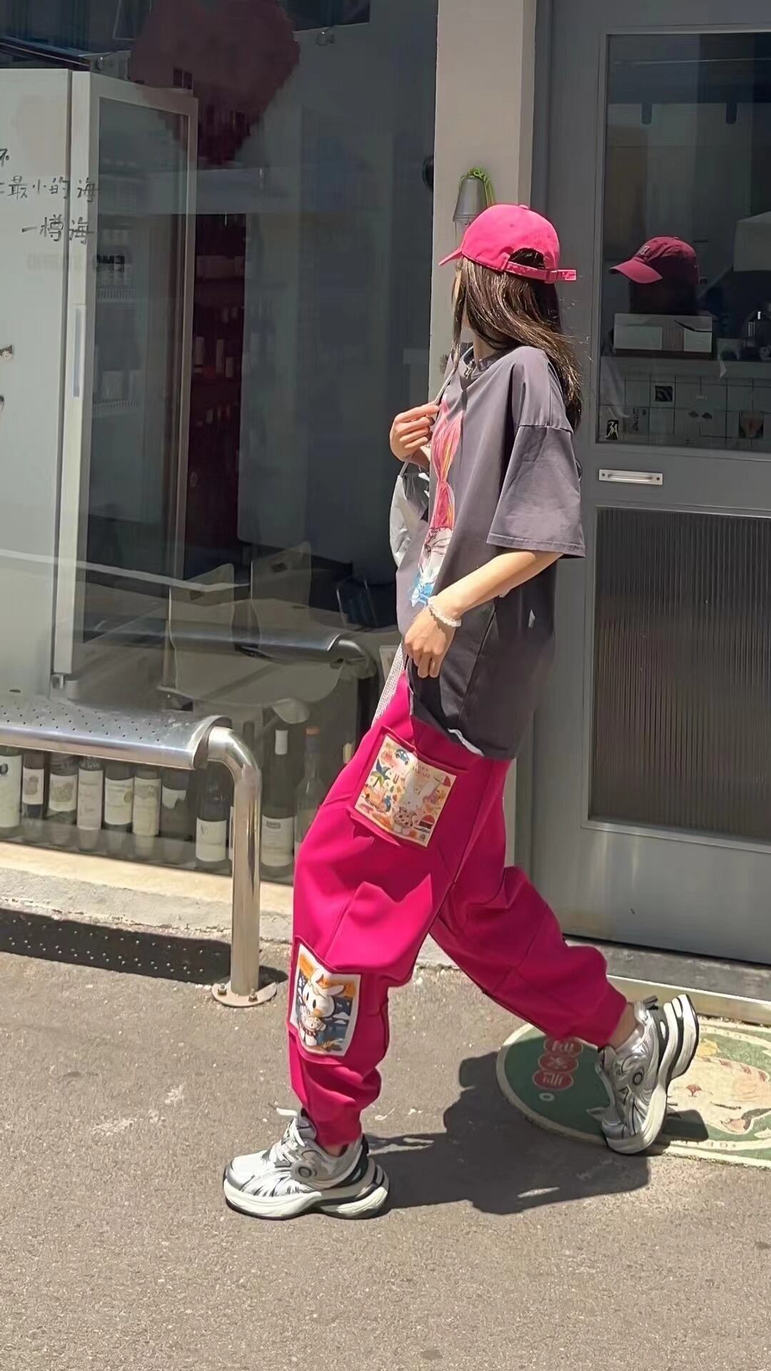 大活躍 高見えデザイン スタイルアップ効果抜群 切り替え プリント 全4色 カジュアルパンツE-9358