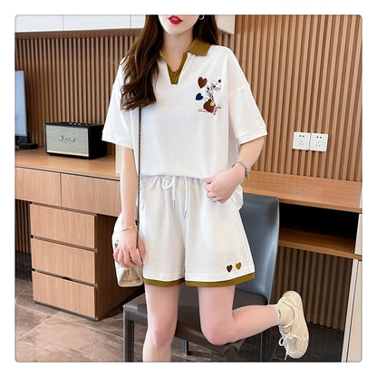 定番シンプル カジュアル  切り替え 半袖Ｔシャツⅹパンツセット全3色 <ins-8267>