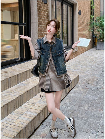 売れ筋 元主役級 美人度アップ 気いっぱい 好感度UP セットアップ ベスト+シャツE-10768