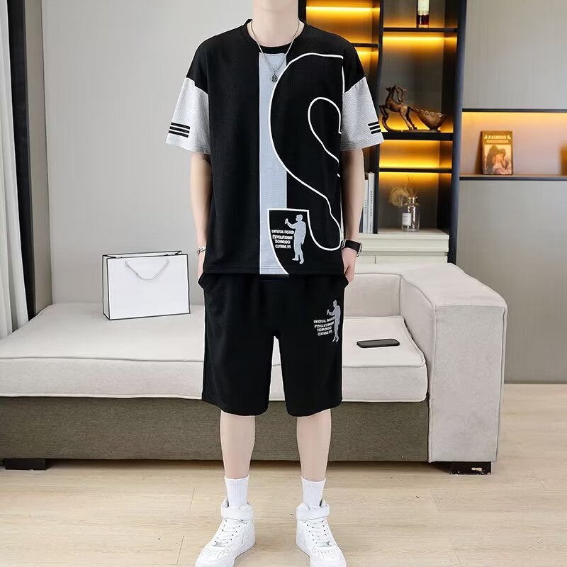 男女兼用 人気 カジュアル Tシャツ & ショーツ セットアップ E-80076