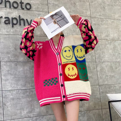 早い者勝ちスマイルマーク   ニットカーディガン五色ありE-4059