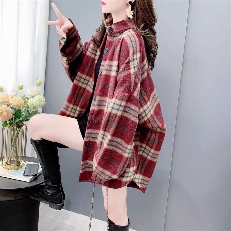 超人気 スタイルアップ 毎日着たい！ チェック柄 2色選択 シャツ E-9648