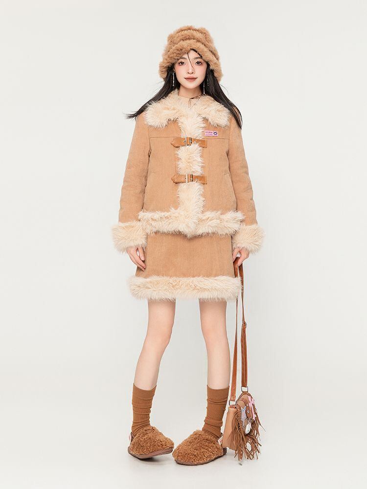 アクティブも綺麗も叶う  求めてたデザイン ぬいぐるみジャケットⅹサスペンダースカートセットE-9915