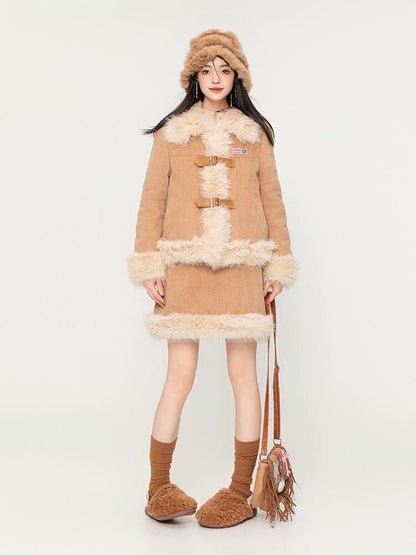 アクティブも綺麗も叶う  求めてたデザイン ぬいぐるみジャケットⅹサスペンダースカートセットE-9915