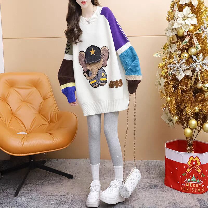 超人気 スタイルアップ ファッション感満々 切り替え 2色選択ニットトップスE-9940