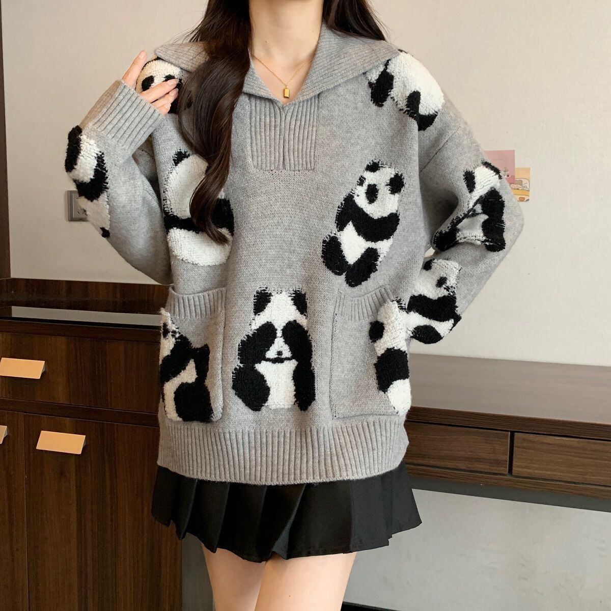 都市ファッショ デザイン オシャレ 海外トレンド 柔らかくて優しい印象 ニットトップスE-9630