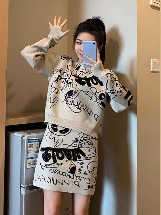 目を奪われる  カジュアル トップスⅹミニスカートセットアップE-10869