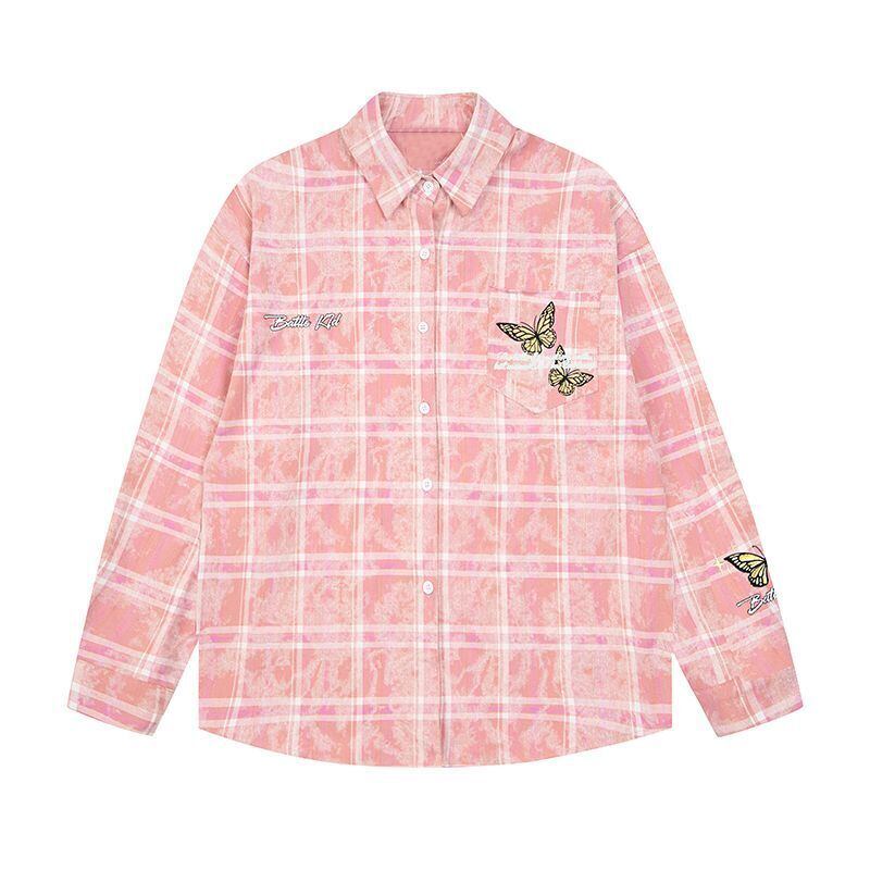 アクティブも綺麗も叶う 刺繍 カジュアル チェック柄 全2色 カップル シャツ E-9166