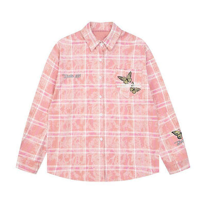 アクティブも綺麗も叶う 刺繍 カジュアル チェック柄 全2色 カップル シャツ E-9166