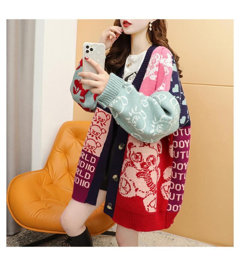 ルーズレイジースタイル漫画セーターカーディガントE-5021