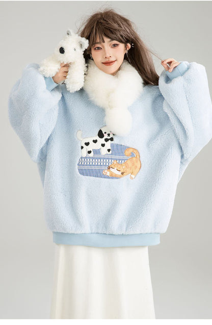 存在感抜群 暖かい服,ゆったりとしたアウターウェア トレンドアイテム ラムスウェットシャツE-9961