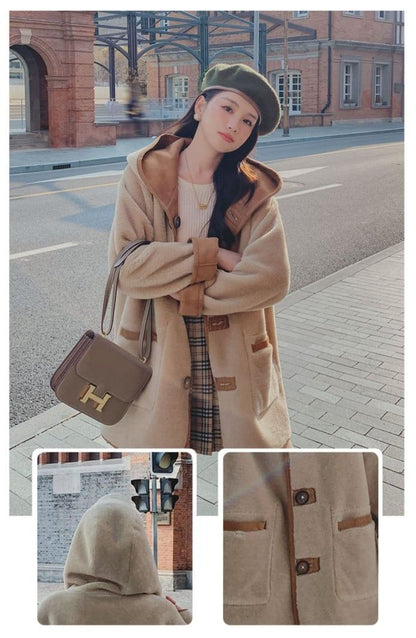 【リバーシブル】主役級の存在感！スタイルアップ  カレッジ風 リバーシブルボアムートンミドル丈コートE-10697