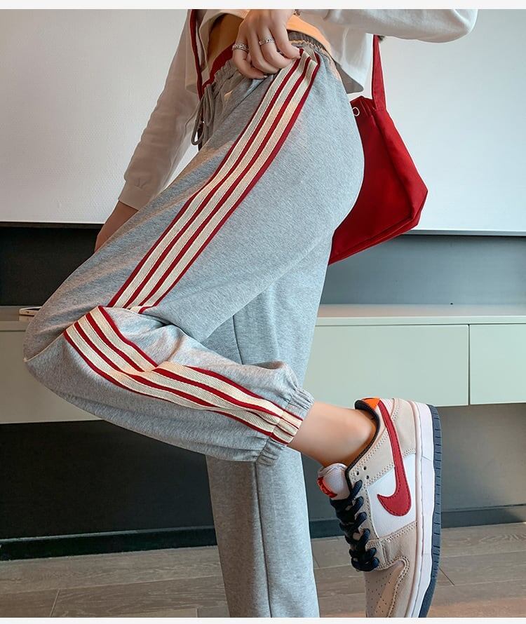【半額！期間限定！！】定番シンプル 三色 ストライプ柄 スウェット ジョガーパンツ E-4095