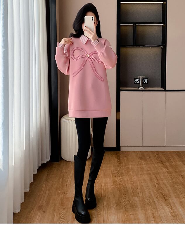 好感度UP レイヤード風 柔らかくて優しい印象 切り替え プラスベルベット 全3色 スウェットE-9809