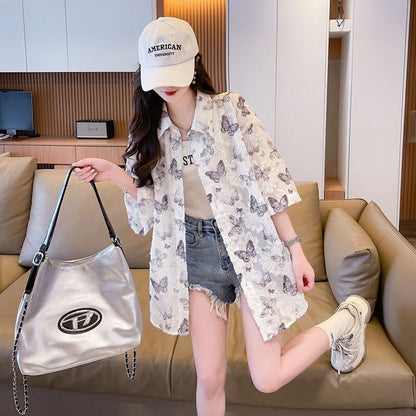 超人気 オシャレ 都市ファッショ デザイン 総柄 日焼け対策 全2色 シャツ E-9148