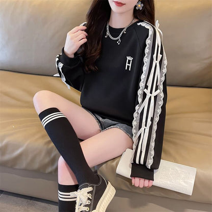 超人気 スウィート ファッション感満々 刺繍 切り替え 3色選択 スウェットE-9294