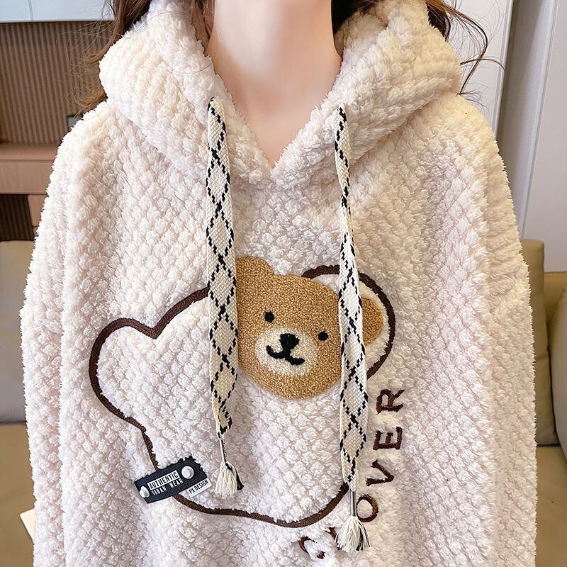 大流行ふわふわ熊柄刺?ロゴボアパーカー全2色E-4304