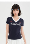 人気高い Vネック 配色 プリント 半袖 Tシャツ F-13546