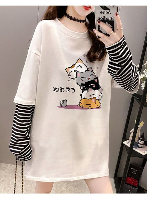 好感度UP シンプル ファッション 切り替え プリント Tシャツ -A763