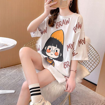 新商品 好感度満載 ラウンドネック プリント Tシャツ カットソー＜ins-8477＞