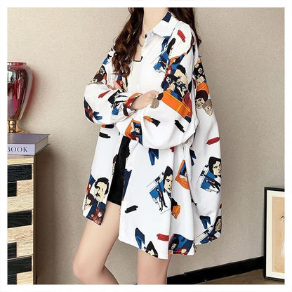 主役級の存在感！ 軽い生地が夏にぴったり スタイルアップ 総柄 シャツ E-9186