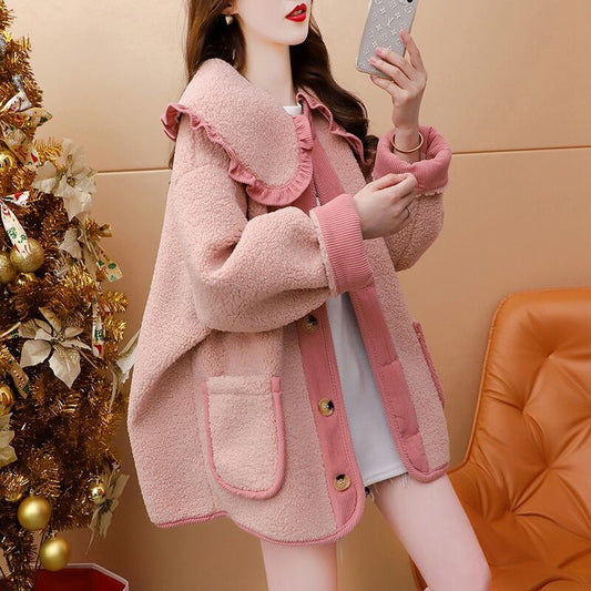 新商品 柔らかくて優しい印象 大人可愛い フリルドールカラーガーリーコートE-9946