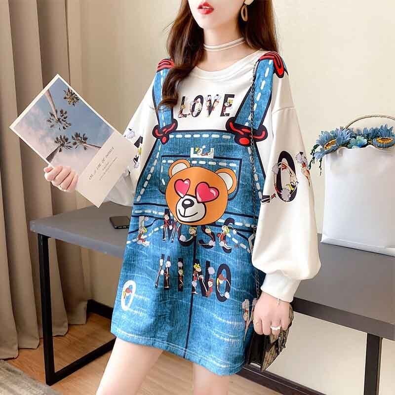 着心地抜群 女性力を高める ラウンドネック カートゥーンプリント スウェット パーカーiEf-2923