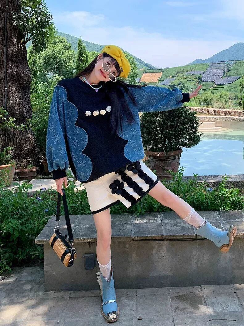 おしゃれ ファッション デニム キュート カジュアル スウェットE-10181