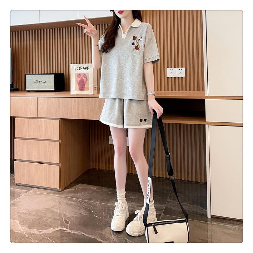 定番シンプル カジュアル  切り替え 半袖Ｔシャツⅹパンツセット全3色 <ins-8267>