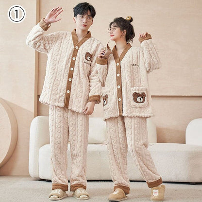 定番シンプル 肌触り抜群 求めてたデザイン 3種選択 サンゴフリース カップル パジャマ E-9775