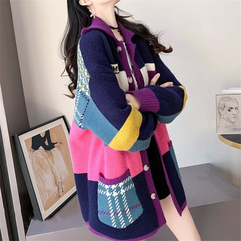 【人気商品再入荷】着心地良い 折り襟 大好評 長袖 切り替えカーディガンE-2193