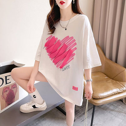 柔らかくて優しい印象 ゆったり ファッション感満々 ロング丈 3色半袖TシャツE-9206