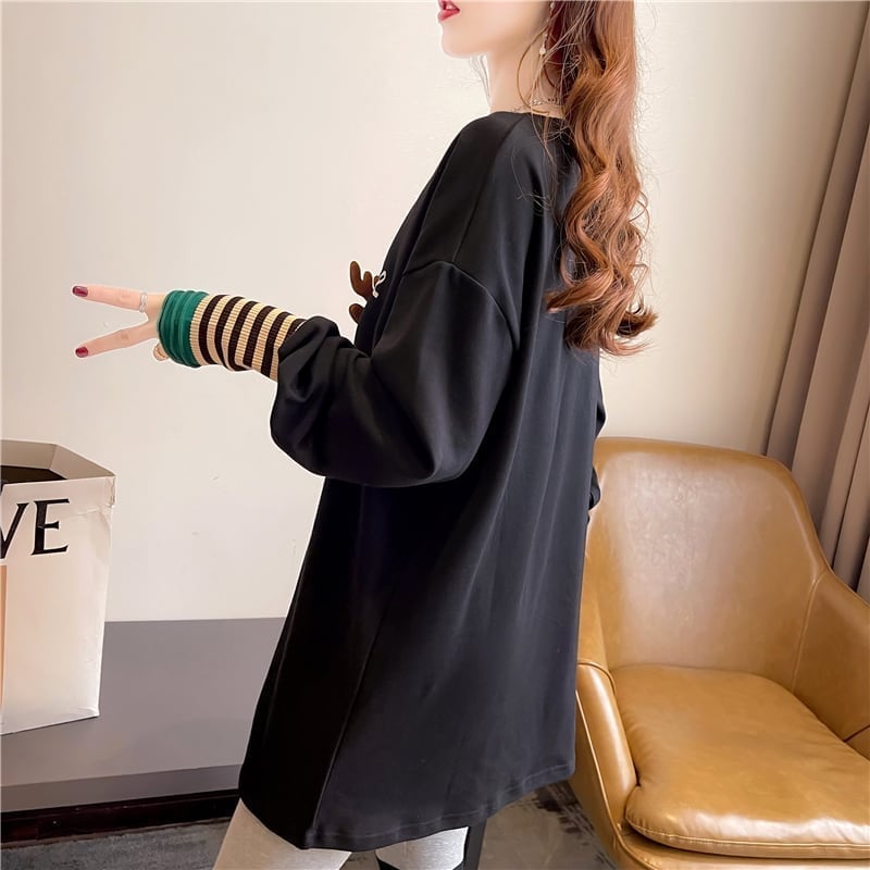 着心地抜群 ラウンドネック 好感度満載 カートゥーンプリント シャツ ブラウスE-2664