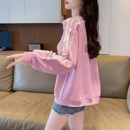 超人気 スウィート ファッション感満々 刺繍 切り替え 3色選択 スウェットE-9294