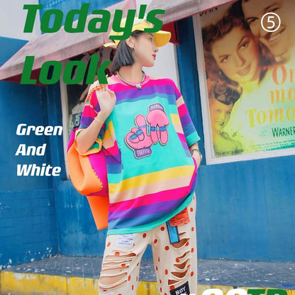 大活躍 ファッション 超人気 個性派 ルーズ 半袖シャツE-6758