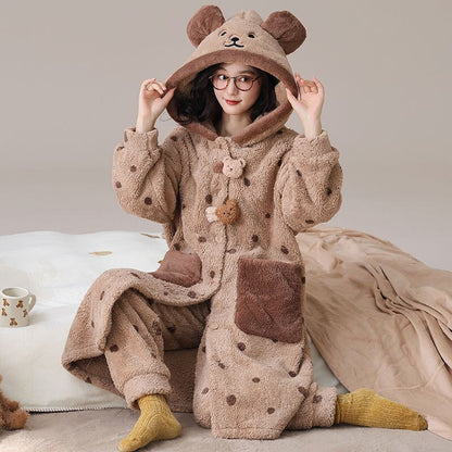 絶対欲しい コーラルベルベットパジャマ女性冬プラスベルベットと厚みのある 肌触り抜群 パジャマE-9826