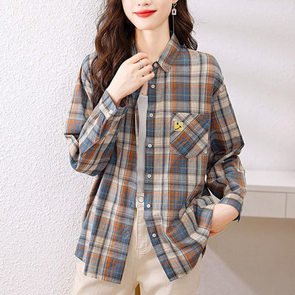 超人気 オシャレ 都市ファッショ デザイン チェック柄 切り替え Tシャツ E-9514