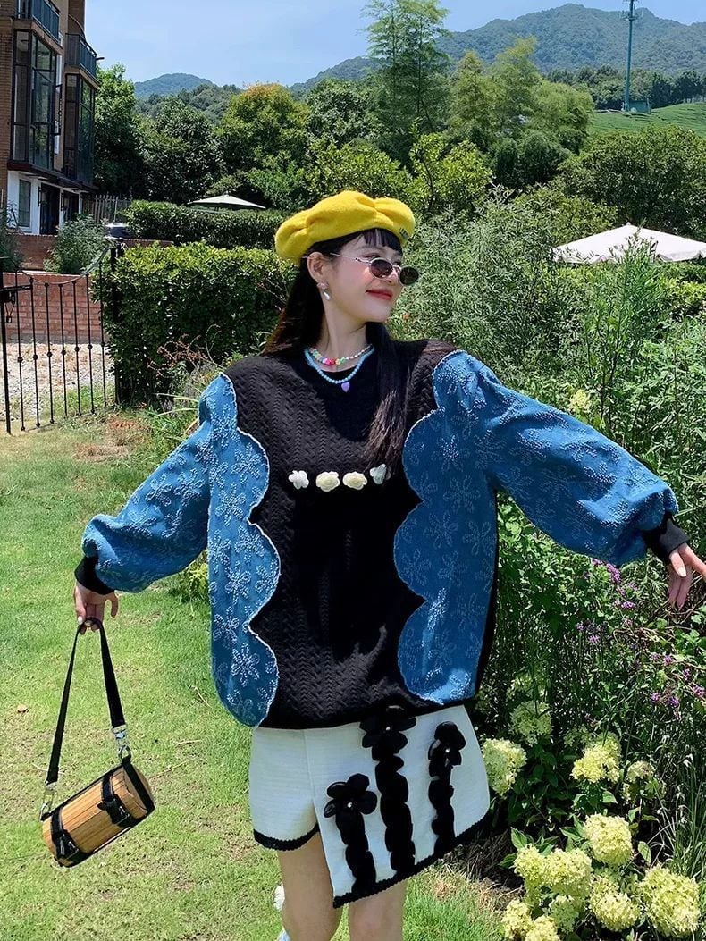 おしゃれ ファッション デニム キュート カジュアル スウェットE-10181