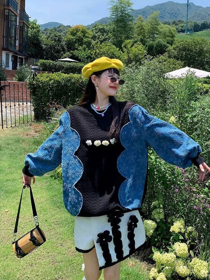 おしゃれ ファッション デニム キュート カジュアル スウェットE-10181