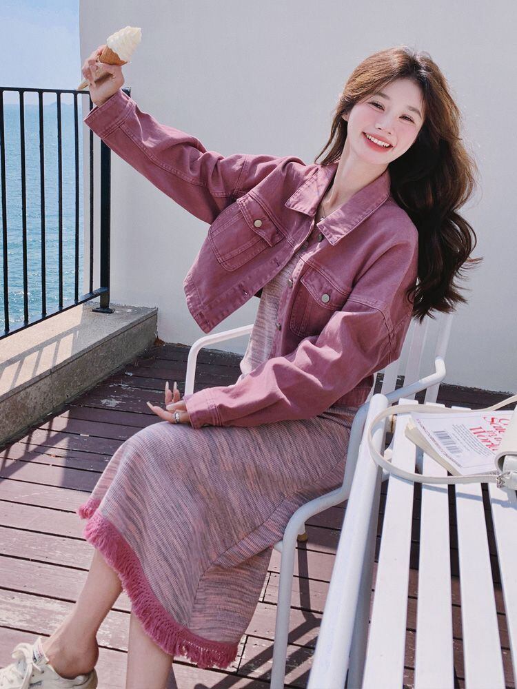 好感度UP カジュアル 女子マスト 定番シンプル 長袖ジャケット＋スカート セットアップE-10789